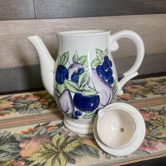 Vintage Italian Fruit Teapot Pottery Ceramic Italian Tea - Picture 2 of 7